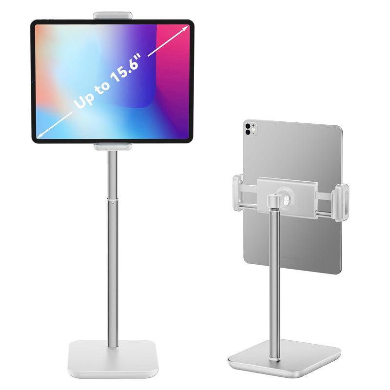 tounee Tablet Holder Stand, Height Adjustable Up to 18.11" Portable Monitor Stand, 4.4lb Holding Strength Tablet Cradle Mount Dock for 4.7"-15.6" iPhone, iPad, Kindle, eBook Reader-White White