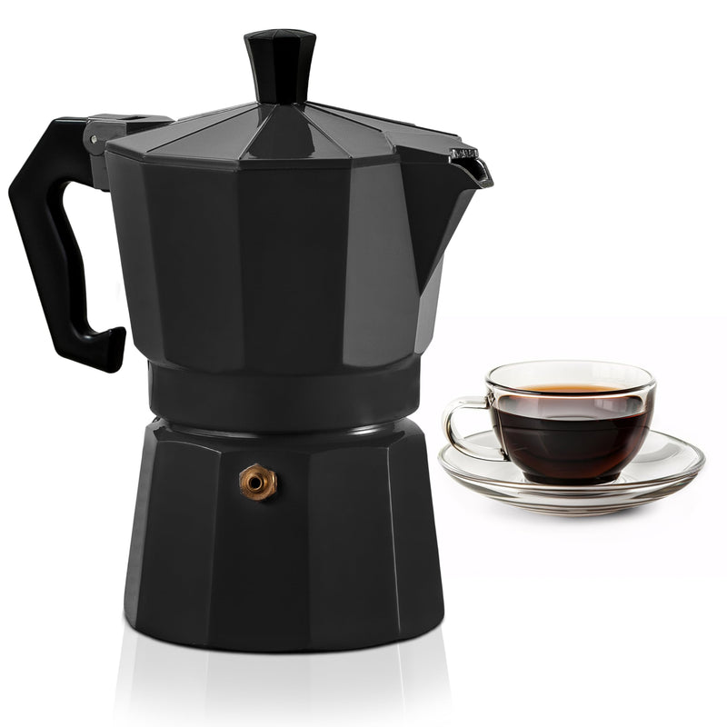 Mixpresso Black 3 Cup Moka Pot Cuban Coffee Maker, Moka Pot for Gas, Electric Stove Top, Classic Italian Coffee Maker, Stovetop Espresso Maker, Camping Pot Makes 3 Espresso Cup 5 Oz 3 Cups Black 3 Espresso Cups
