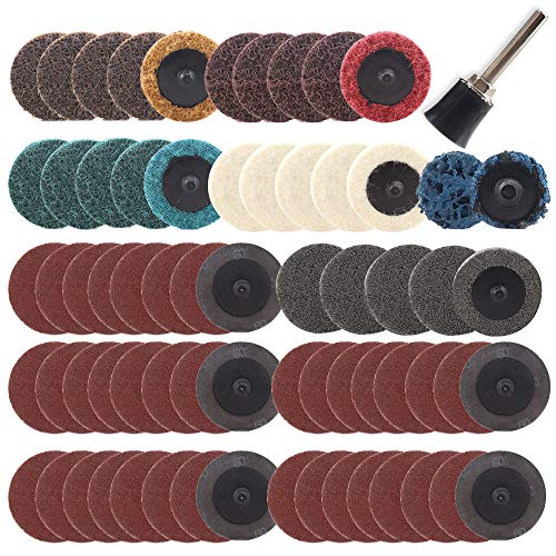 68Pcs 1 inch Quick Change Sanding Discs Set Fine Medium Coarse Grit Surface Conditioning Discs R Type Quick Change Disc with 1/4'' Shank Disc Pad Holder for Die Grinder Attachments