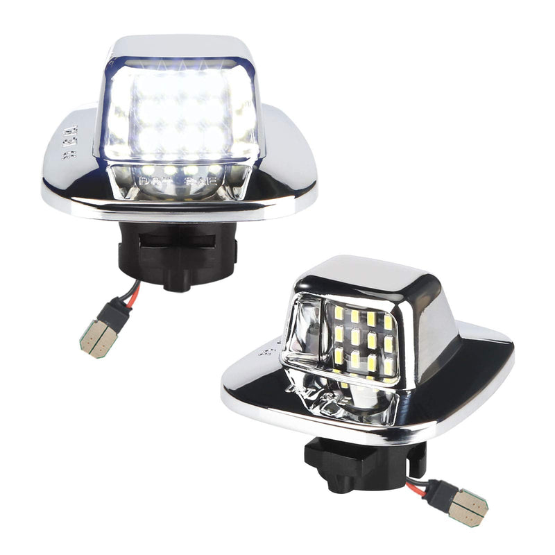 LED License Plate Light Lamp Assembly Compatible with 1988-1999 Chevy C1500 K1500 Silverado Sierra Pickup Tahoe Yukon Blazer S10 Sonoma S15 Chrome Housing 6000K White, Pack of 2
