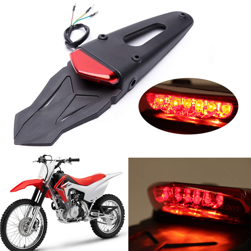 Rich Choices Rear Fender Mount Red LED Tail Light Brake Lamp Turn Signals License Plate Light for Custom Off-Road Motorcycle Dirt Bike (Red#1) Red#1