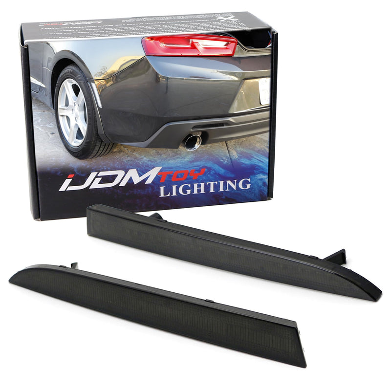 iJDMTOY Black Smoked Lens Rear Bumper Reflector Lenses Compatible With 2016-up Chevrolet Camaro, OE-Spec LH RH Assembly