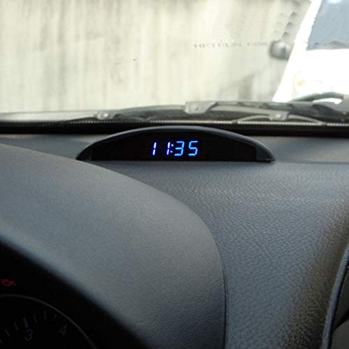 12V Car Temperature Clock, Universal Auto Dashboard Digital Multifunctional Clocks, 3in1 Voltmeter Thermometer Calendar Digital LED Display(Blue)