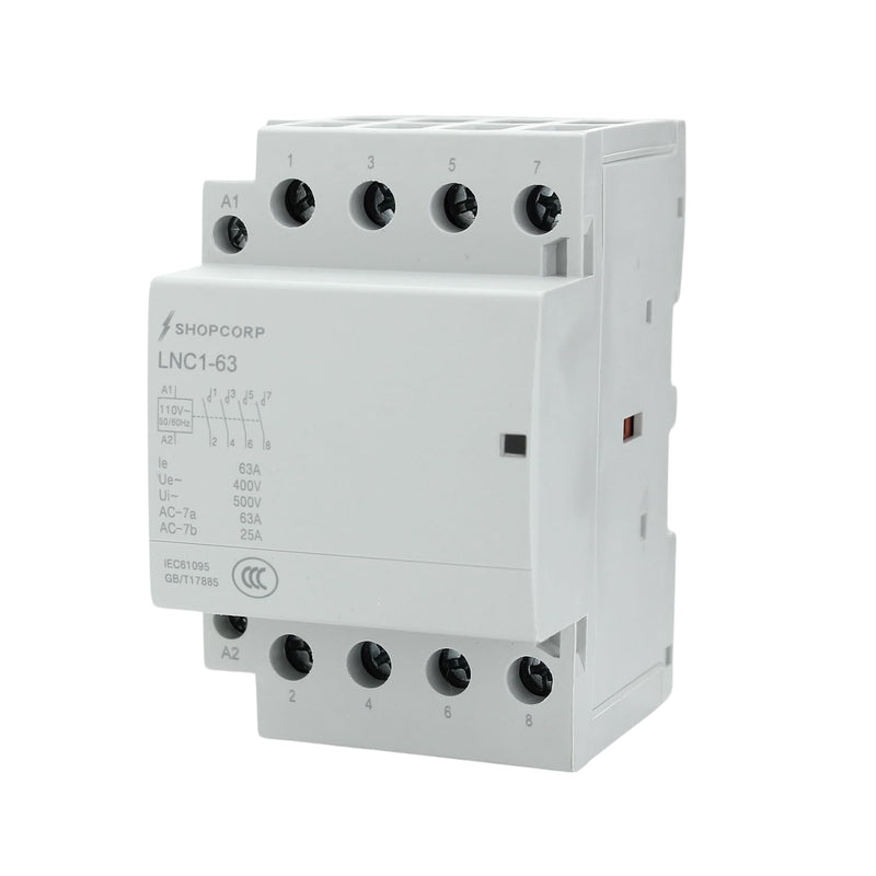 4 Pole Contactor 120v Coil Normally Open (NO) 60 amp IEC 400V AC Contactor - 110/120VAC Coil, Motor Load 40a and Lighting Load 60A, Silent Operation with Mounting Base for DIN Rail 1 Pack
