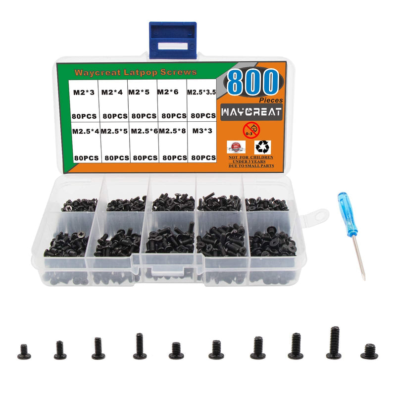 800pcs Small Replacement M2 M2.5 M3 Laptop Notebook Computer Screws Set Kit for IBM HP Dell Samsung Sony Toshiba Gateway Acer Lenovo (10 Sizes)