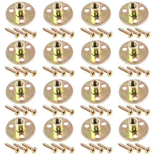 Glarks 64Pcs M8(5/16'') Brad Hole Tee Nut with Mounting Screws Set Zinc Plated Carbon Steel 3-Hole T-Nuts Furniture Hardware Flange Insert Female Thread for Wood Furniture 5/16''(M8) - 64Pcs