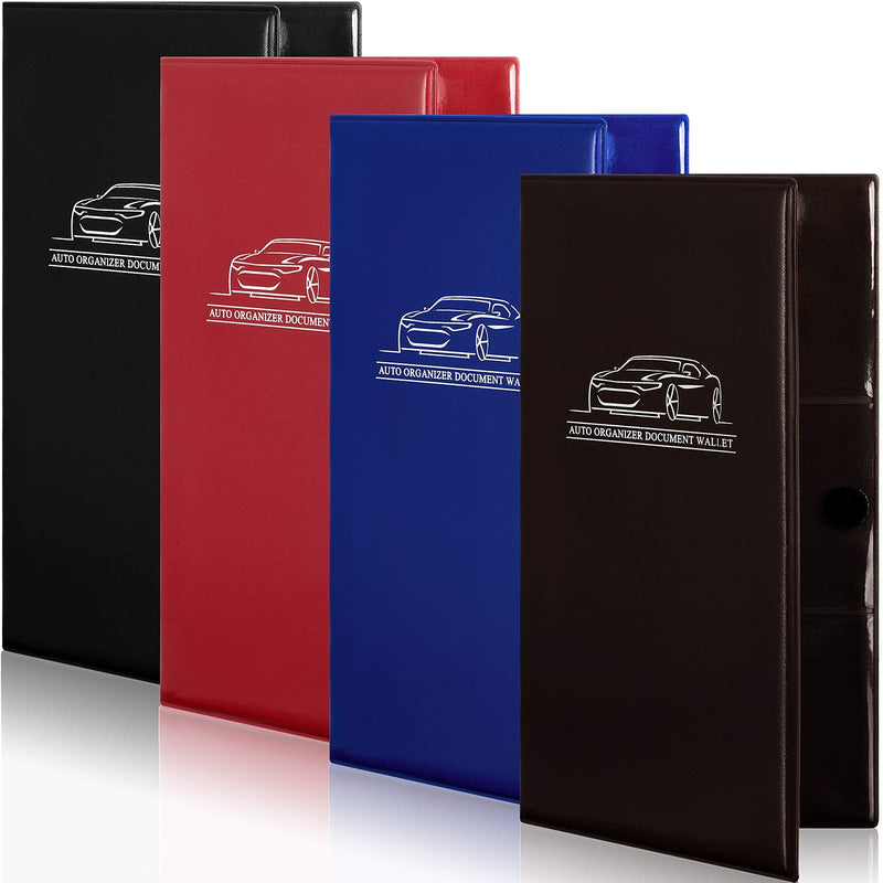 4 Pcs Car Registration and Insurance Card Holder, Automobile Essential Documents Wallet, Glove Box Oganizer for Car, Auto, Trailer, Truck (Brown, Red, Black, Blue) Brown, Red, Black, Blue