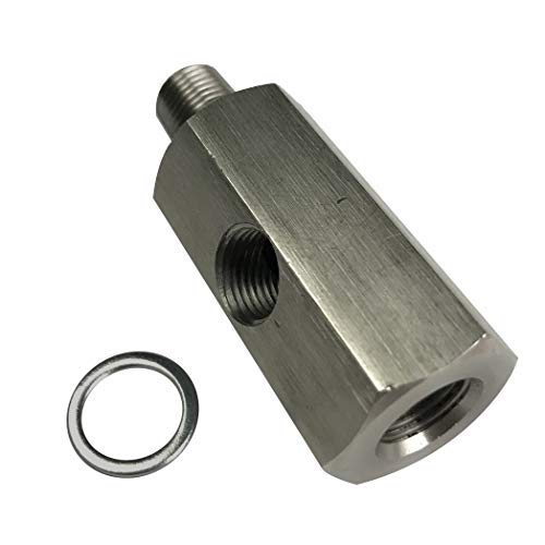 Oil Pressure Sensor Tee - 1/8 BSPT Female to Male With NPT Port Adapter for Turbo Supply Feed Line Gauge - Stainless Steel 1/8 BSPT to 1/8 BSPT, 1/8 NPT unpainted