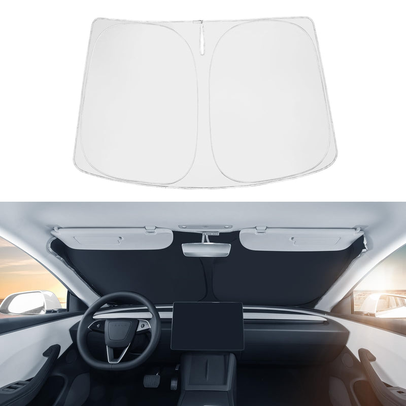 BASENOR 2017-2025 Tesla Model 3 Model Y Windshield Sunshade Folding Front Window Sun Shade Full Cover, Heat UV Protection Visor Accessories (Fit 2024 2025 Model 3 Highland) Model 3/Y