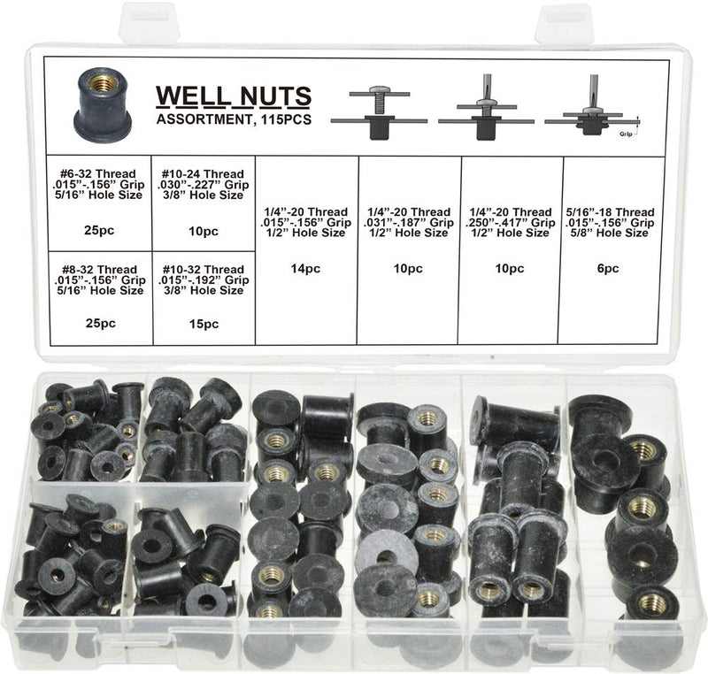 Swordfish 21140 - SAE Rubber Well Nut Assortment Nutsert Kit, Package of 115 Pieces