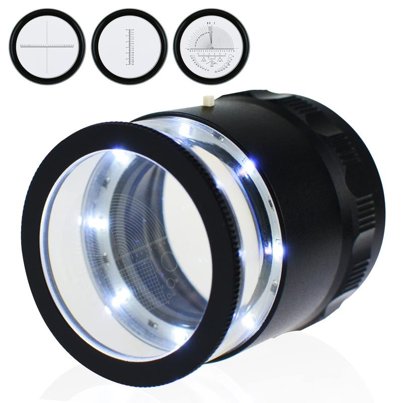 DANOPLUS 10X Loupe Magnifier, Jewelers Loupe with 8 LED Light and 4 Glass Scale Chart, 25mm Field of View, Adjustable Focal Length Magnifying Glass for Coins, Watches, Jewelry
