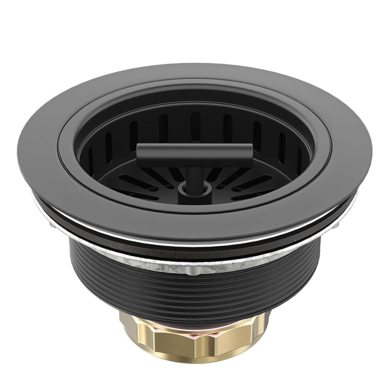 KONE Black Kitchen Sink Drain Matte Black Sink Strainer 3-1/2 Inch Drain Assembly Kit Replacement for Universal 3.5 Inch Kitchen Sink, All Stainless Steel Body with Strainer Basket and Drain Stopper Pure Black