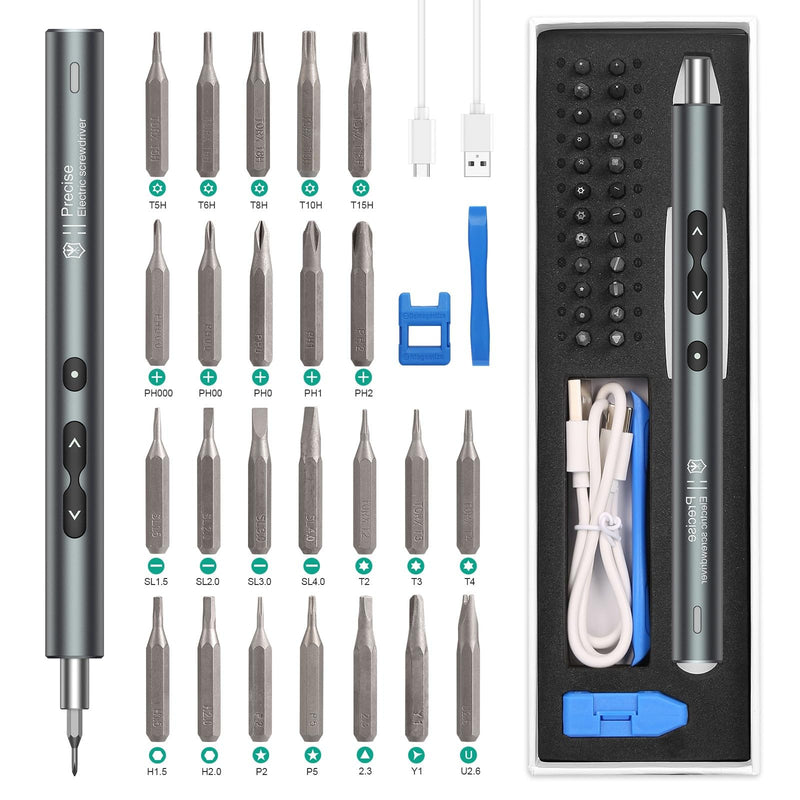 ORIA Electric Screwdriver, 28 in 1 Mini Precision Screwdriver Set, Rechargeable Repair Tools Kit, with Type-C Charging for Smartphones,Toys, PC 28-IN-1 Silver 28 in 1