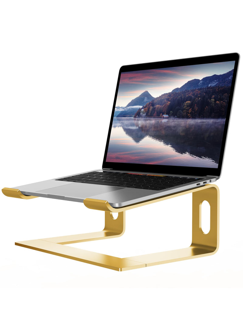 ALASHI Laptop Stand for Desk, Aluminum Computer Riser, Ergonomic Notebook Holder, Detachable Metal Laptops Elevator, PC Cooling Mount Support 10 to 15.6 Inches Notebook, Gold D-Gold