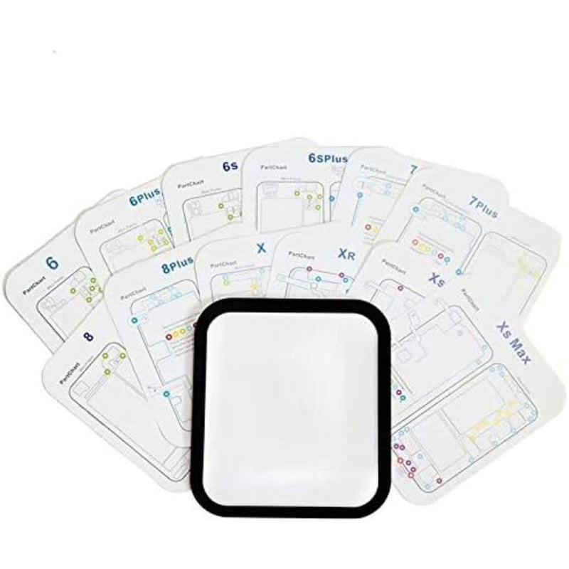 15 in 1 Magnetic Screw Position Memory Pad Set for iPhone 6 6P 6S 7 7P 8 8P X XS Max XR 11 11pro 11pro max Repair 1pcs Magnetic Screw Mat and 15pcs Phone Part Chart Assembly Assistant Tool Mat Maps