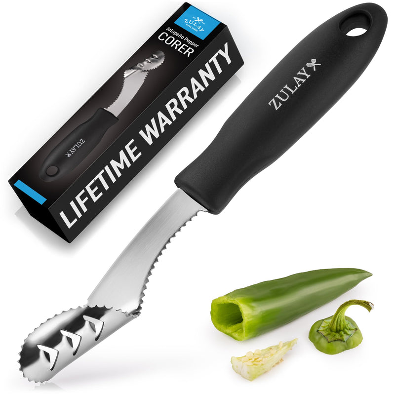 Zulay Kitchen Jalapeno Corer & Seed Remover – 430 Stainless Steel Pepper Coring Tool with Serrated Blade for Effortless Deseeding – Chili, Bell Pepper and Jalapeno Core Remover for Cooking & Grilling