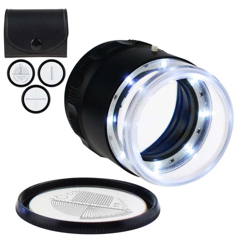 10x Jewelers Loupe, Illuminated Magnifying Glass, Portable Pocket Reading Magnifier with 25mm with LED Focused Eye Loupe Magnifier for Gems,Coins, Interchangeable Reticle Scale (4 Scale Glass) 4 Scale Glass