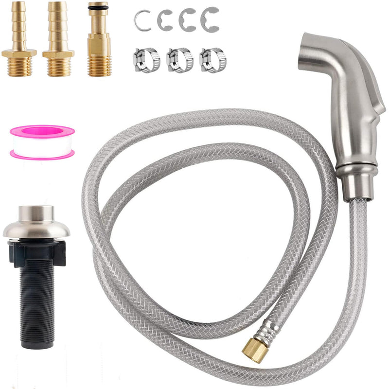 Universal Kitchen Side Sprayer Compatible with Moen Faucet, Kitchen Sink Faucet Sprayer Replacement with Quick Connector/Hose/Holder, Pull Out Sprayer Head Replacement, Easy to Install, Brushed Nickel One-button Type