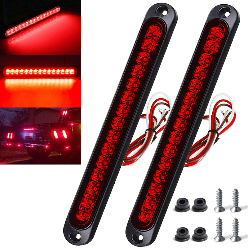 2 Pack 10" 15 LED Trailer Identification Light 9 to 30-volt, LED Stop Turn Tail Light Assembly Third Brake Bar Strip Rear Marker Light IP67 Waterproof for Heavy Duty Marine Boats Trucks Pickups Red