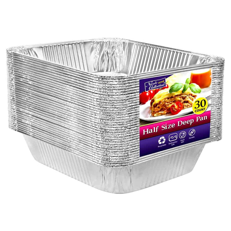 Aluminum Pans Half Size, 9X13, Extra Heavy Duty Disposable Foil Pans For Baking (30 Pack) Roasting & Chafing, Deep Tin Foil Bakeware, Steam Table Tray, Cookware, Food Prepping, Cake & Oven Pan 30 Pack