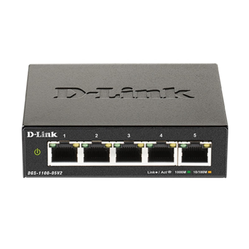 D-Link 5-Port Gigabit Smart Managed Switch —5GbE Ports —L2—VLANs —Web Managed —Desktop—Fanless —NDAA Compliant —Lifetime Protection (DGS-1100-05V2) Compact 5 Port Gigabit V2