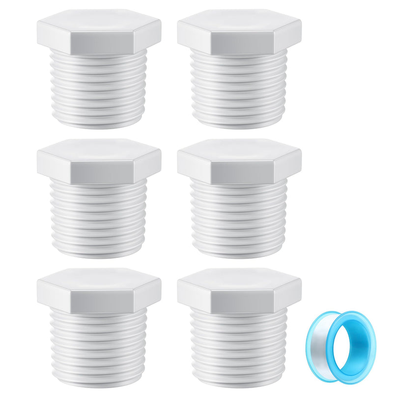 6 Pieces RV Hot Water Heater Drain Plug with Tape, 1/2 Inch NPT Drain Plug White Plastic Drain Plug, Compatible with RV Camper and Atwood Water Heater 11630 91857