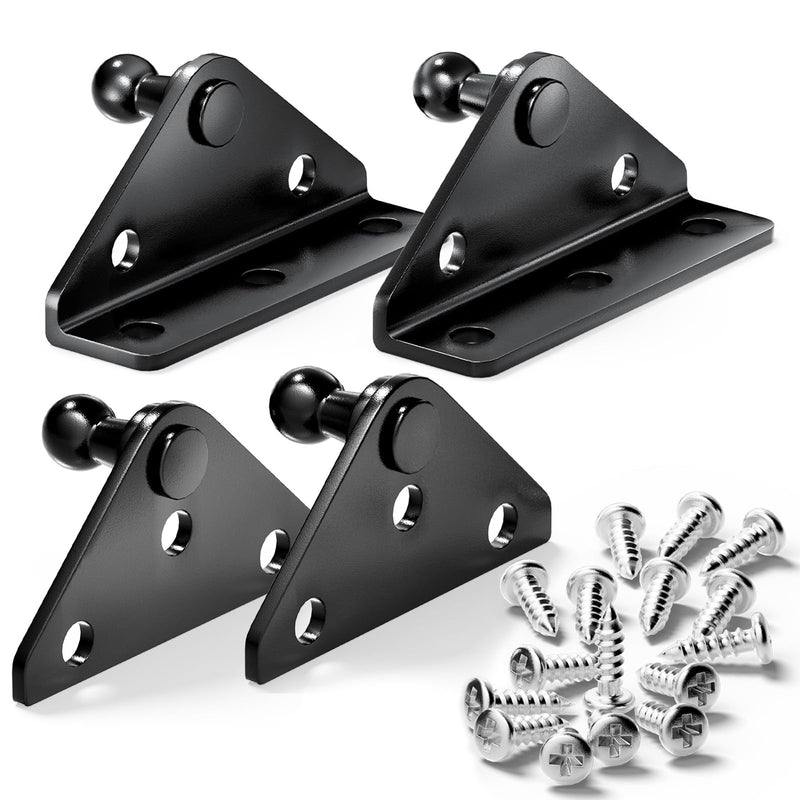 Vepagoo 10mm Ball Stud Mounting Bracket, Gas Struts Lift Support Bracket Ball Stud,2pcs L-Type, 2pcs Flat-Type and 16pcs Screws (Only Fits 10mm Ball Head), Black Black-4pcs Flat and L Type