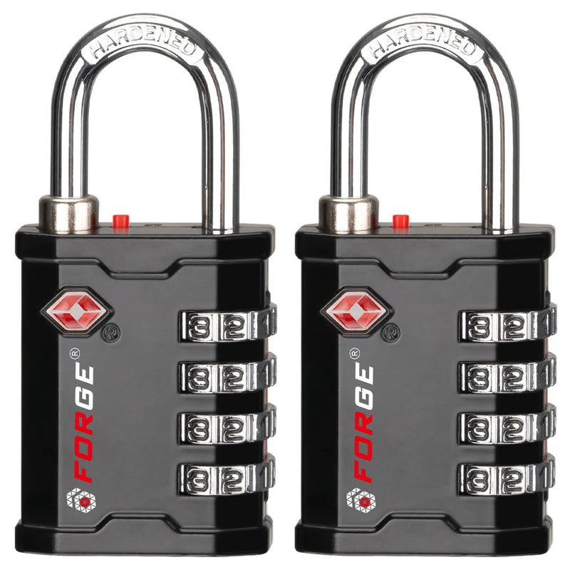Forge 4-Digit TSA Approved Travel Locks – Heavy-Duty Combination Padlock for Travel, Gym, Pelican Case. Black 2-Pack. 1 BLACK 2 LOCKS