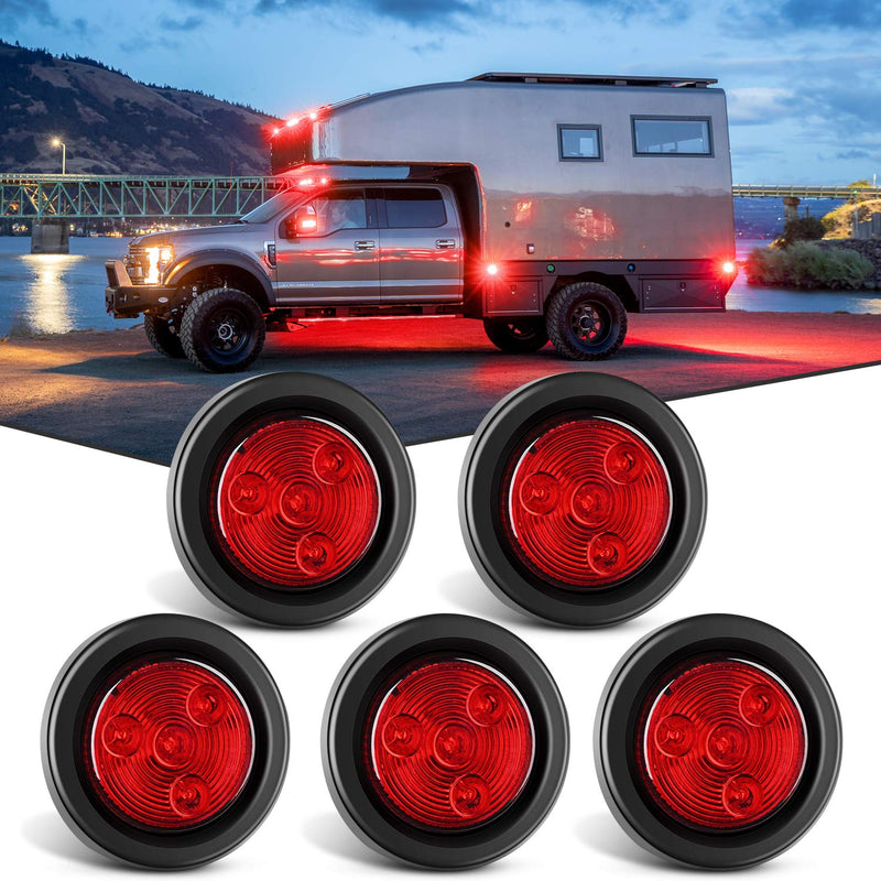 Nilight 5PCS Red Round Trailer LED Marker Clearance Light 4 LED Flush Mount with Plug Grommet Pigtail Hardwired for Trailer Truck RV Red 5Pcs 4LED