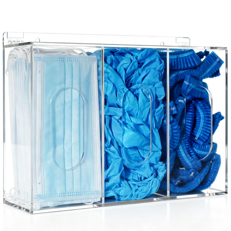 Hairnet & Shoe Cover Dispenser Triple Disposable Mask Plastic Glove Box Holder with Lid Wall Mount Acrylic Clear Storage Containers for Organizing Sanitation Tool Case (clear)