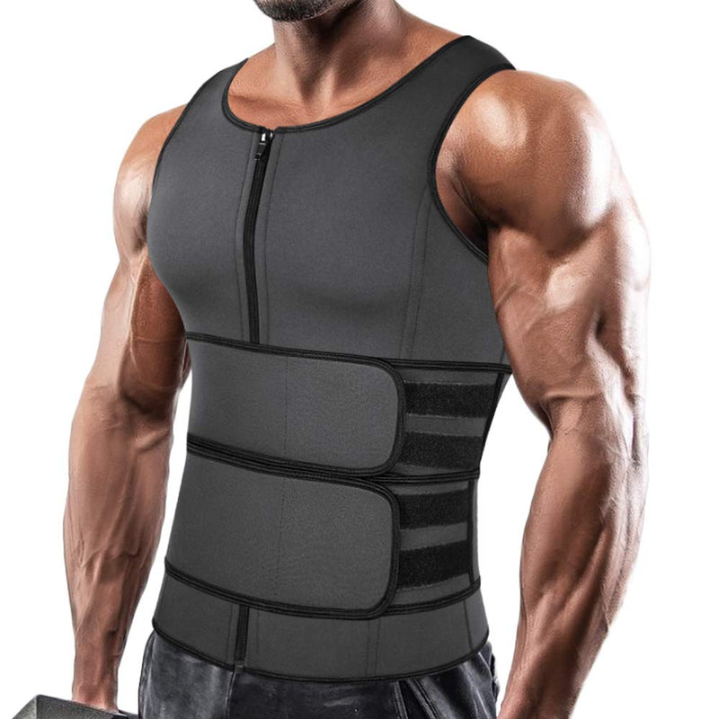 SHAPERIN Men Neoprene Sauna Zipper Waist Trainer Vest Tank Top Trimmer Body Shaper Gray X-Large