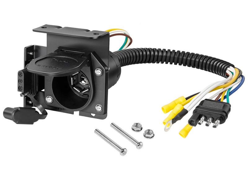 Oyviny 4-Way Flat to 7-Way Round Blade and 4 Way Trailer Wiring Harness Adapter Vehicle-Side 4 Pin to Trailer-Side 7 Pin and 4 Pin Dual-Output Connector with Mounting Bracket for Truck RV(Black)