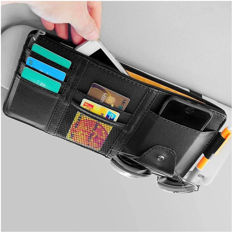 Car Visor Organizer, Auto Interior Accessories, Car Truck SUV Storage Pouch Holder, with Multi-Pocket Net Zipper (Black) Black