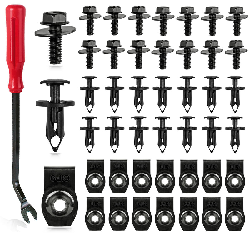 Xislet 45PCS Universal Style Engine Under Cover Splash Shield Guard Body Bolts Bumper Fender Liner Push Retainer Fastener Rivet Clips Compatible with Most Brand of Vehicles