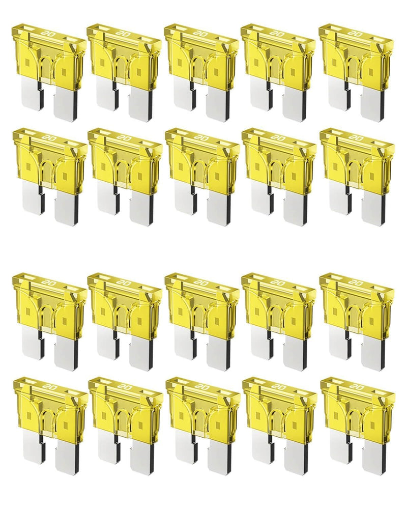 Riseuvo 20 Pcs 20A Standard Car Fuses - 20 AMP Automotive Fuses(ATO/APR/ATS), 32V (12/24V) Blade Fuse for RV/Truck/SUV
