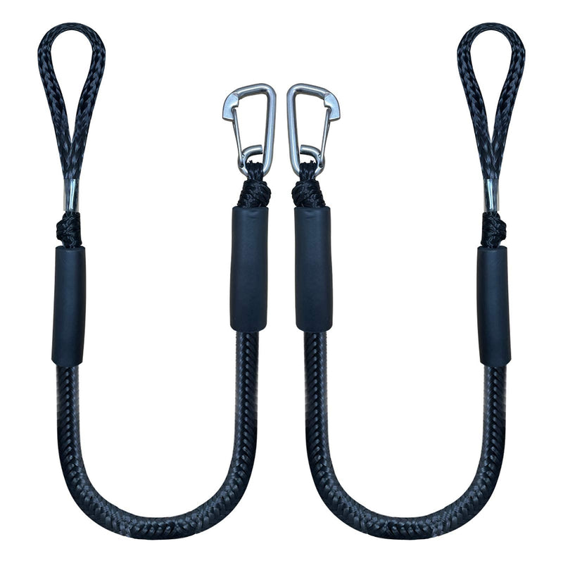 4 Feet Bungee Dock Line Mooring Rope 2-Pack for Docking with Stainless Steel Clip Accessories for Boats PWC, Built in Snubber, Kayak, Watercraft,SeaDoo,Jet Ski, Pontoon, Canoe, Power Boat Black