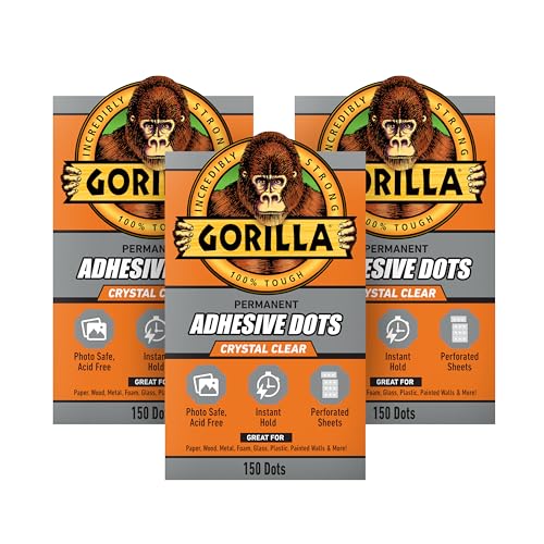 Gorilla Permanent Adhesive Dots, Double-Sided, Clear, 150 Pieces, 3-Pack 3 - Pack
