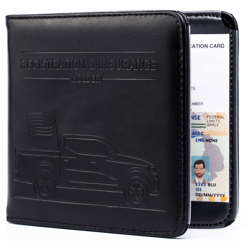 CANOPUS Car Registration and Insurance Holder, Magnetic Closure, Embossed Card Document Holder, Vehicle Glove Box Organizer, Wallet for Auto, SUV, Motorcycle, Truck, Waterproof, Truck Model Black