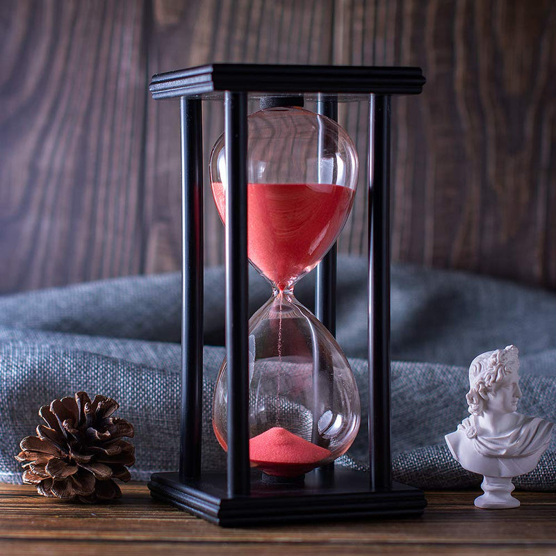 Hourglass Timer with Red Sand, 60 Minute Wooden Frame Sand Timer, Creative Handcraft Decoration 60 min