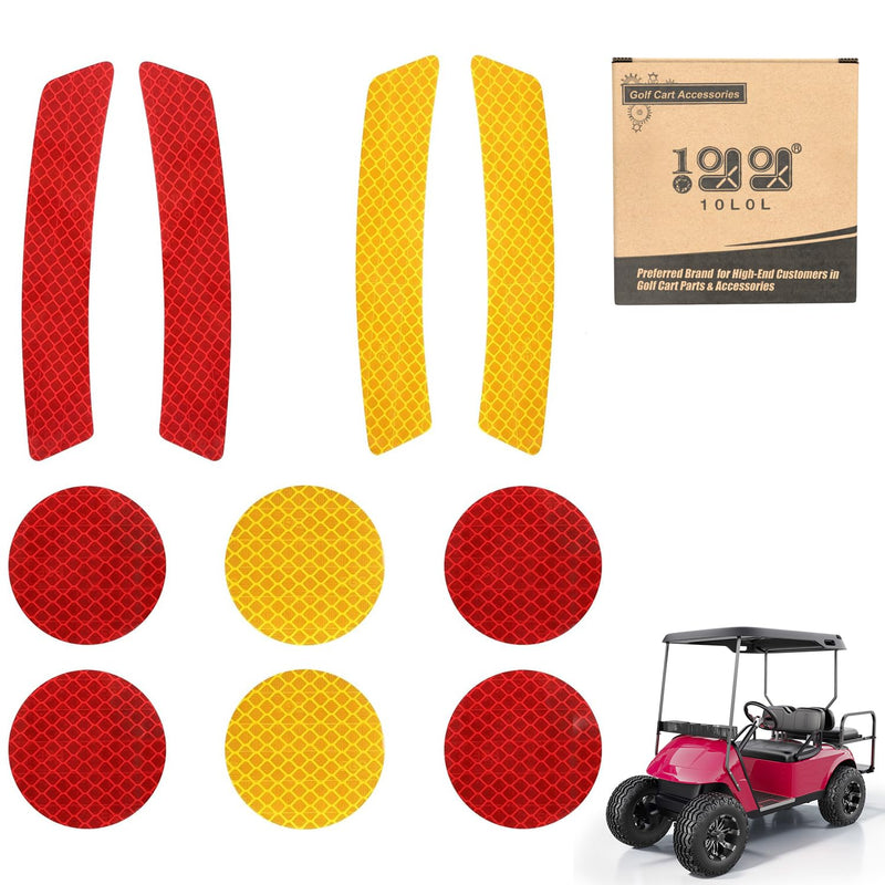 10L0L Golf Cart Front Rear Side Reflex Reflector Strips, Stick-On Sticker Decals Red Amber - Round