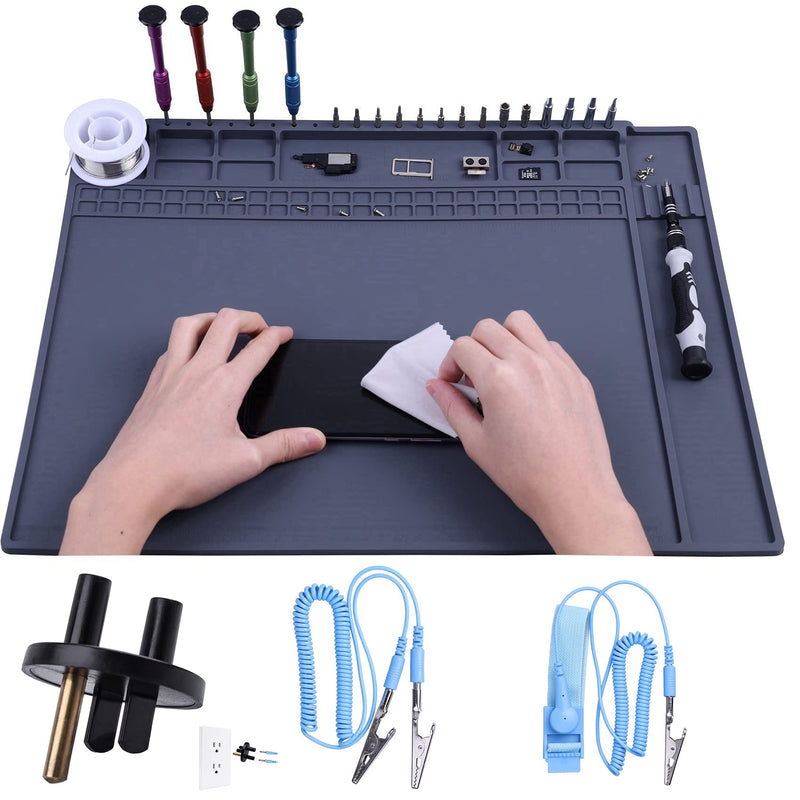 Premium Heat Resistant Anti Static Mat for Computer, Laptop, Cellphone Electronics Repair, HPFIX ESD Safe Soldering Mat for for BGA and Gun Soldering Iron, Workbench (17.7" x 13.6") HPESD-003