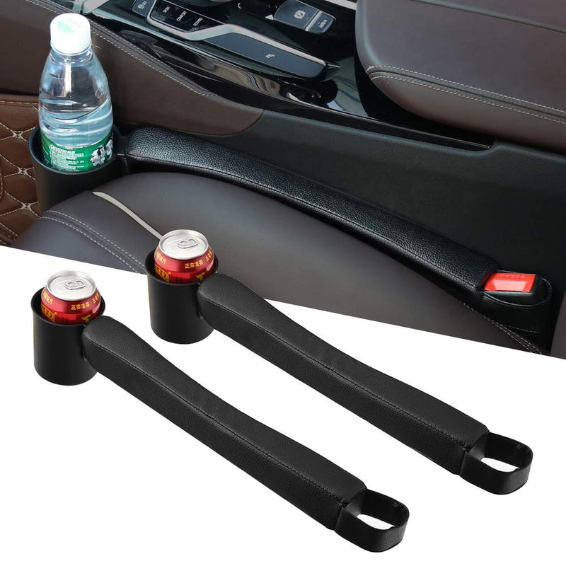 Supin 2 prices Car Seat Gap Filler Pad PU Leather Console Side Pocket Organizer and one cup for Cellphone Wallet Coin Key (Black) Black