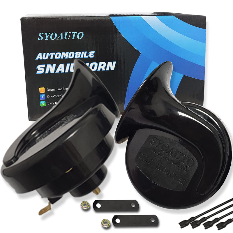 SYOAUTO Car Horn Truck Horn 12V Horn Waterproof High Low Tone Universal Fit Super Loud Electric Snail Horn 12V Horn Kit Car Horn Replacement
