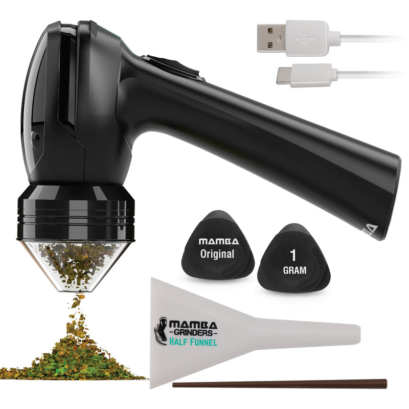 Mamba Original 1g Black USB Electric Herb Grinder. Small Portable Metal Herbal Machine & Spice Mill for the Kitchen Black & Black