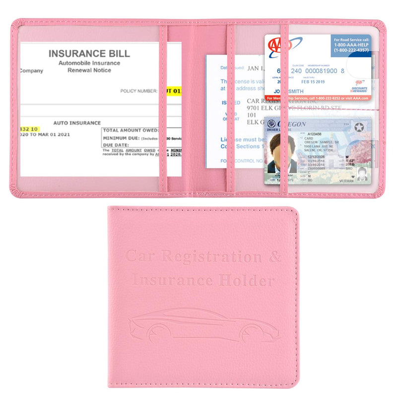 Cacturism Car Registration and Insurance Holder, Vehicle Glove Box Car Organizer，Women Interior Car Accessories Case for Cards, Essential Document, Driver License, Pink