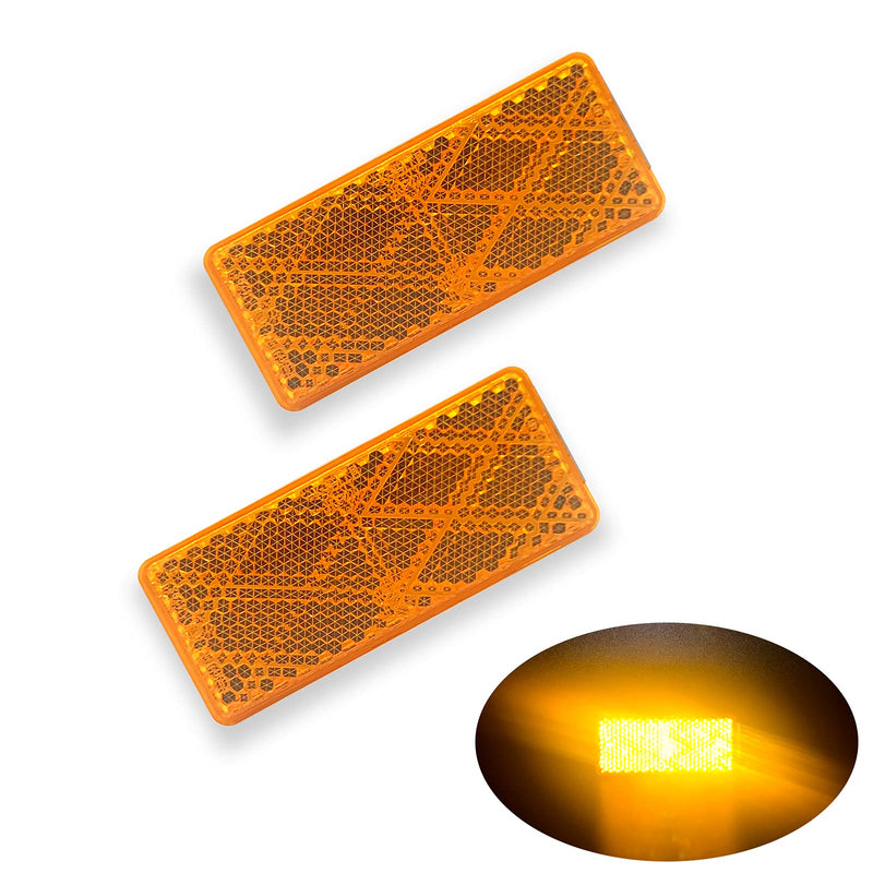 E-Mark DOT 4A CCC 2pcs Rectangle Reflector Self Adhesive Stick on Trailer Driveway Mailbox (Amber) Amber