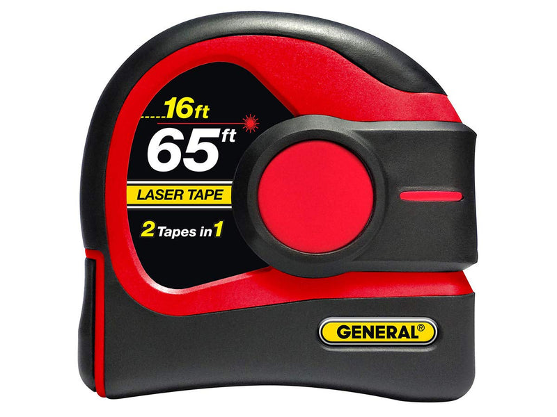 General Tools LTM2X Laser Tape Measure 2-in-1, 65 Ft Laser Measure and 16 Ft Tape Measure with Large, Easy Read Backlit Digital Display, Red (LTM2X-RD-Q)