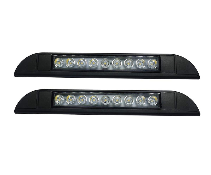 10" RV Camper LED Awning Porch Utility Light Fixture, 40° Down Angle Beam, 6000K Cool-White Super Bright, 12V/24V DC, High Light-Output Low Ampere Draw, Plastic Housing Black Finish, 2-Pack