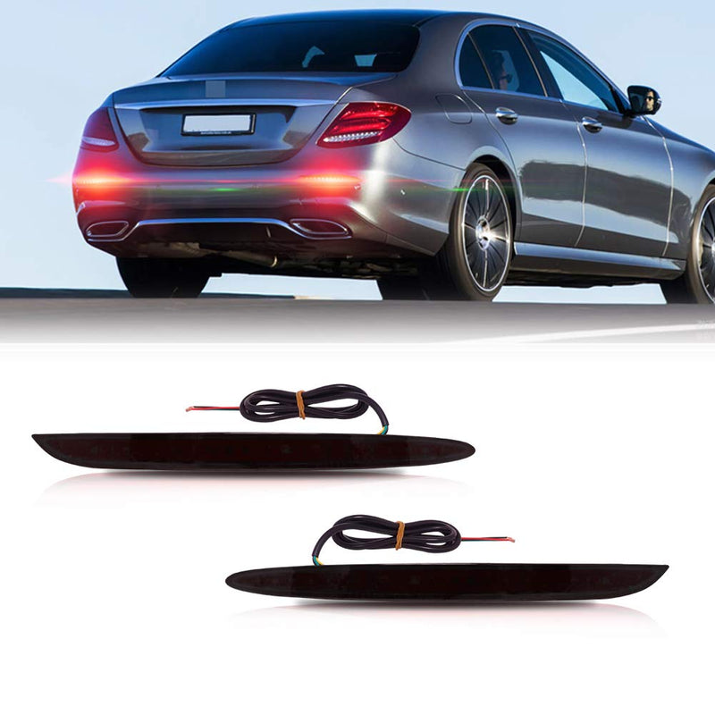 GTINTHEBOX Smoked Lens LED Rear Bumper Reflector Brake Tail Fog Lights for 2016-2020 Mercedes-Benz W213 E-Class E200 E250 E300 E350 E400 E500 E43 AMG with Sequential Turn Signal Lamp