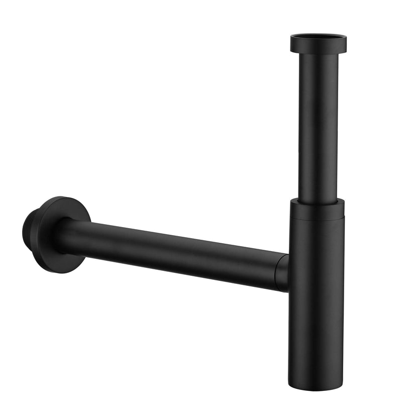 All Brass Round Bottle P Trap, 1 1/4 Bathroom Basin Sink Waste Trap Drain Tube Kit Extra Long Slip Joint Extension Tube Tailpiece for Sink Drain, Adjustable Height Matte Black